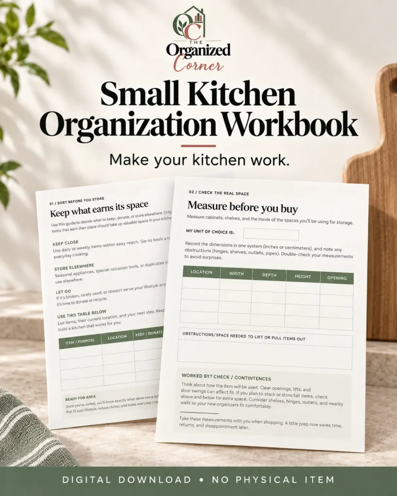 small kitchen organization workbook