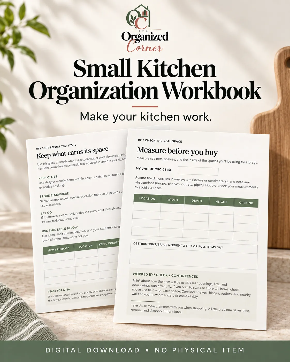 small kitchen organization workbook