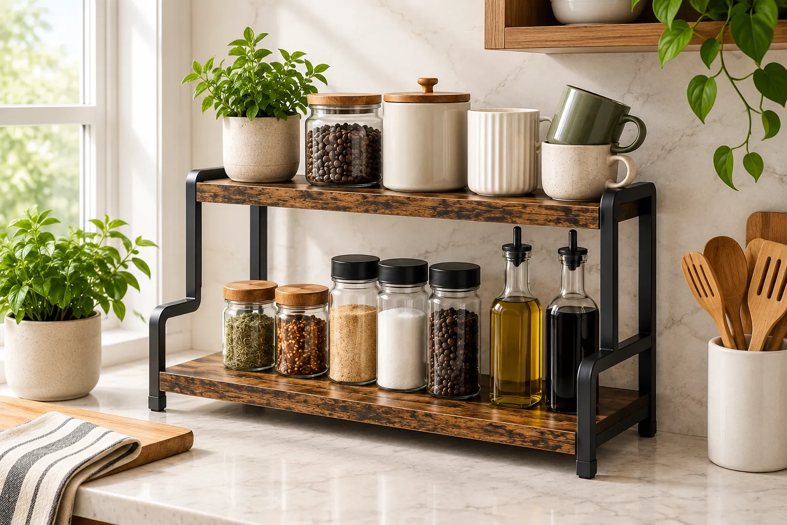 Turn One Countertop Into Two With a Tiered Kitchen Organizer