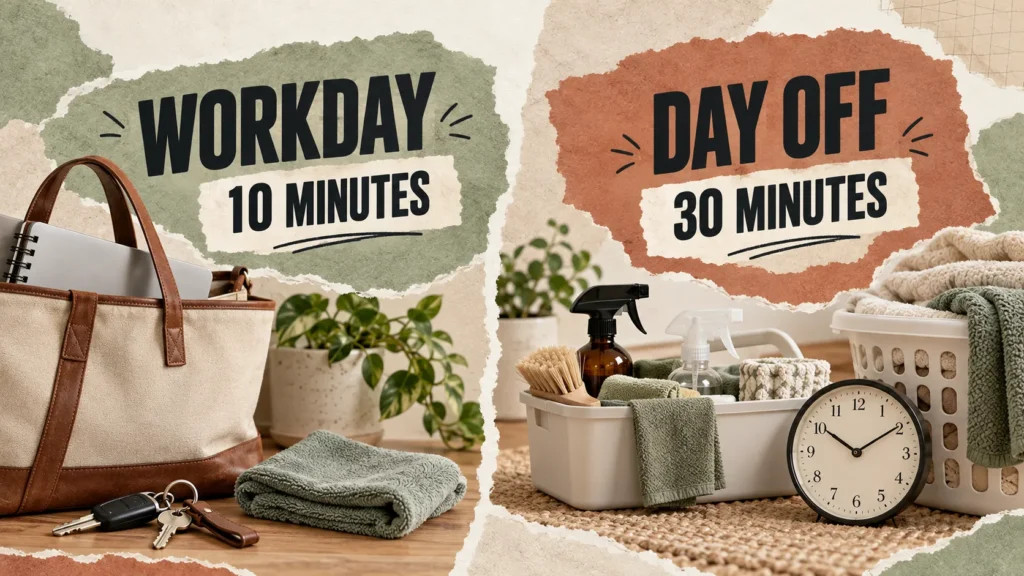 Workday and day-off cleaning schedule for busy people