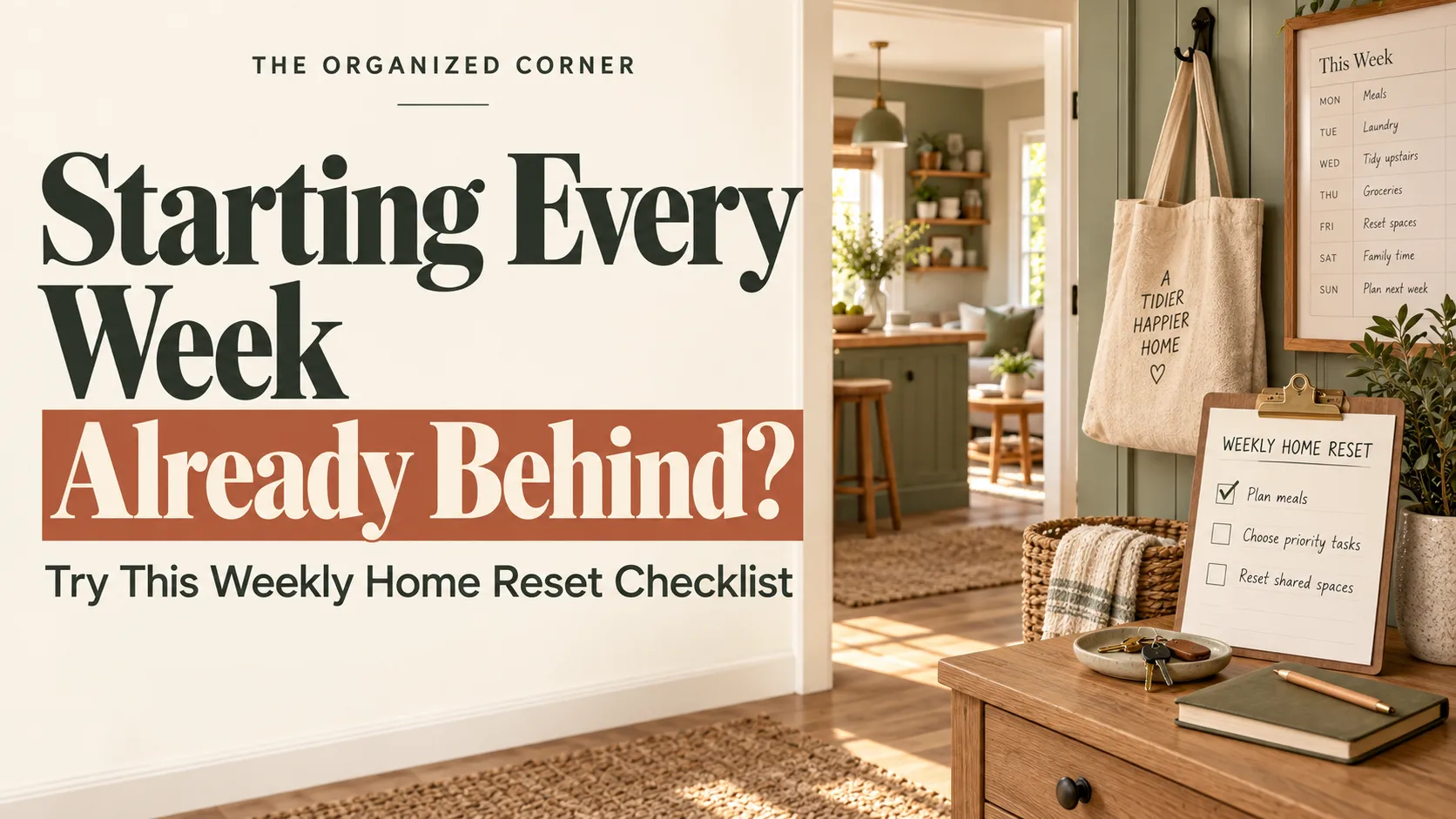Weekly home reset checklist for preparing the house for the week ahead