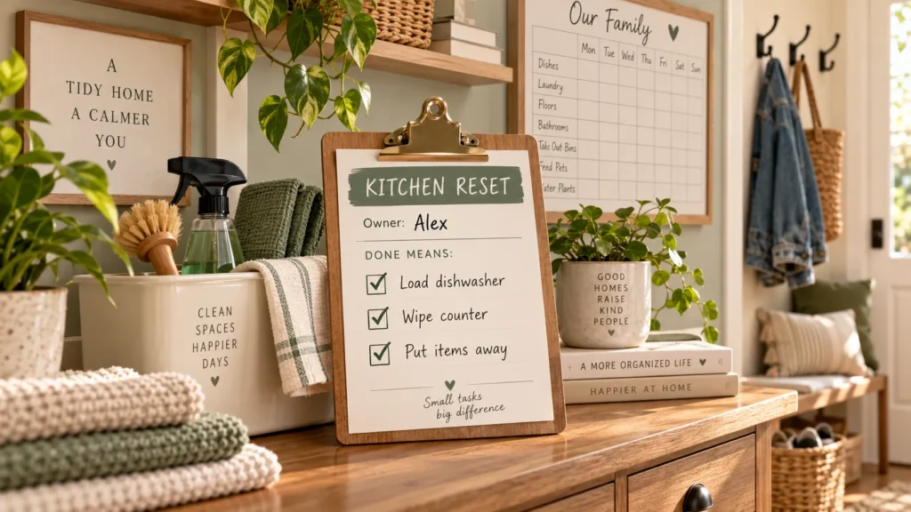 Family chore task showing an owner and clear household responsibilities