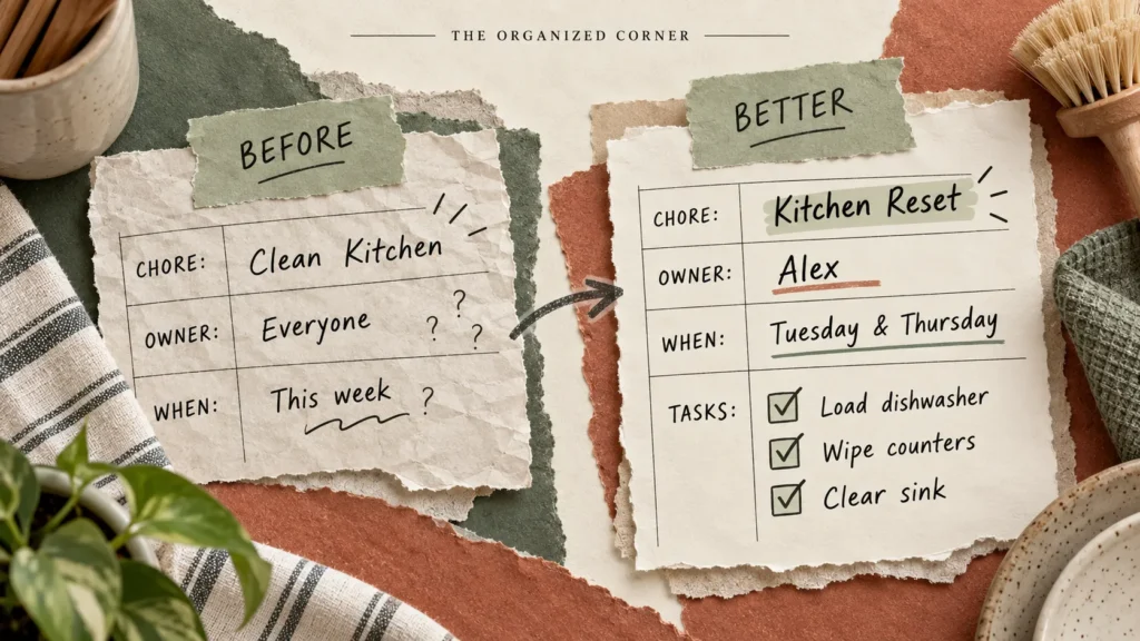 Fixing a chore chart with clear task ownership and specific household chores