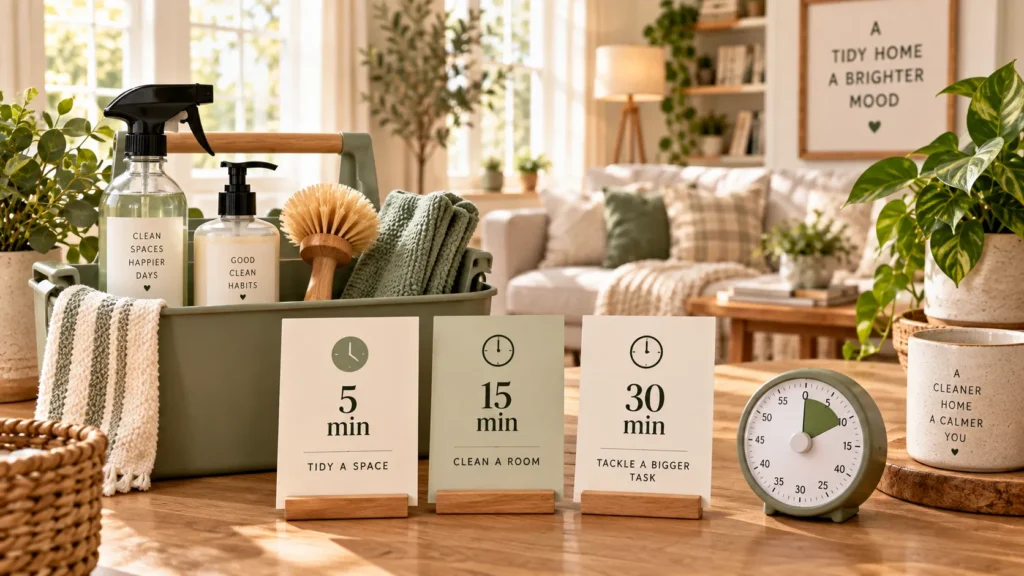 Flexible weekly cleaning routine with short timed cleaning sessions
