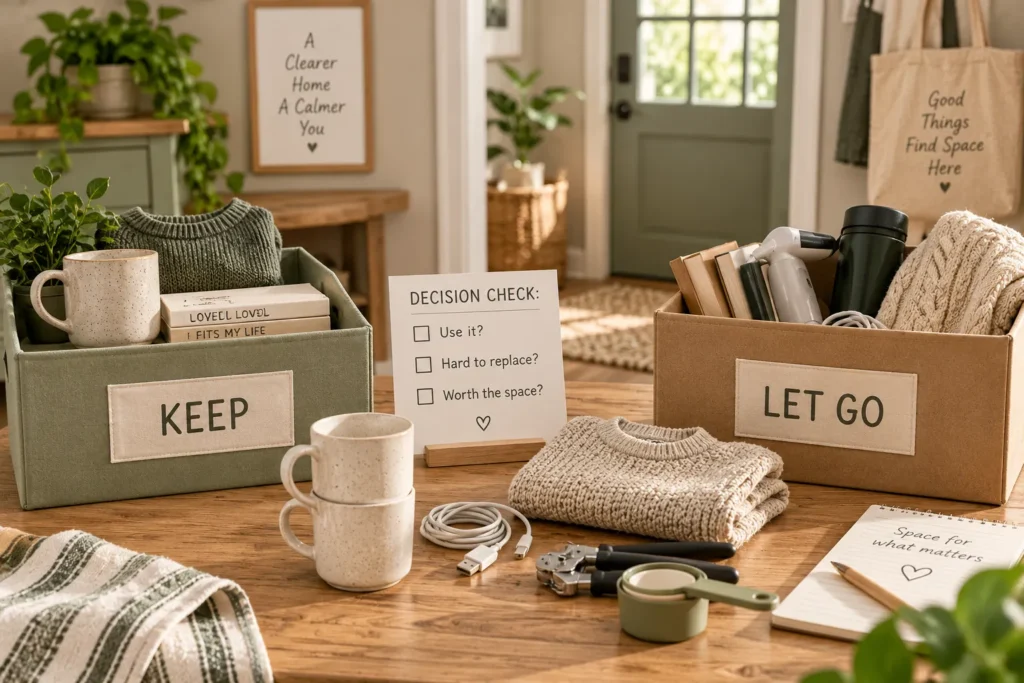 Keep or let go decluttering decision for just in case household items