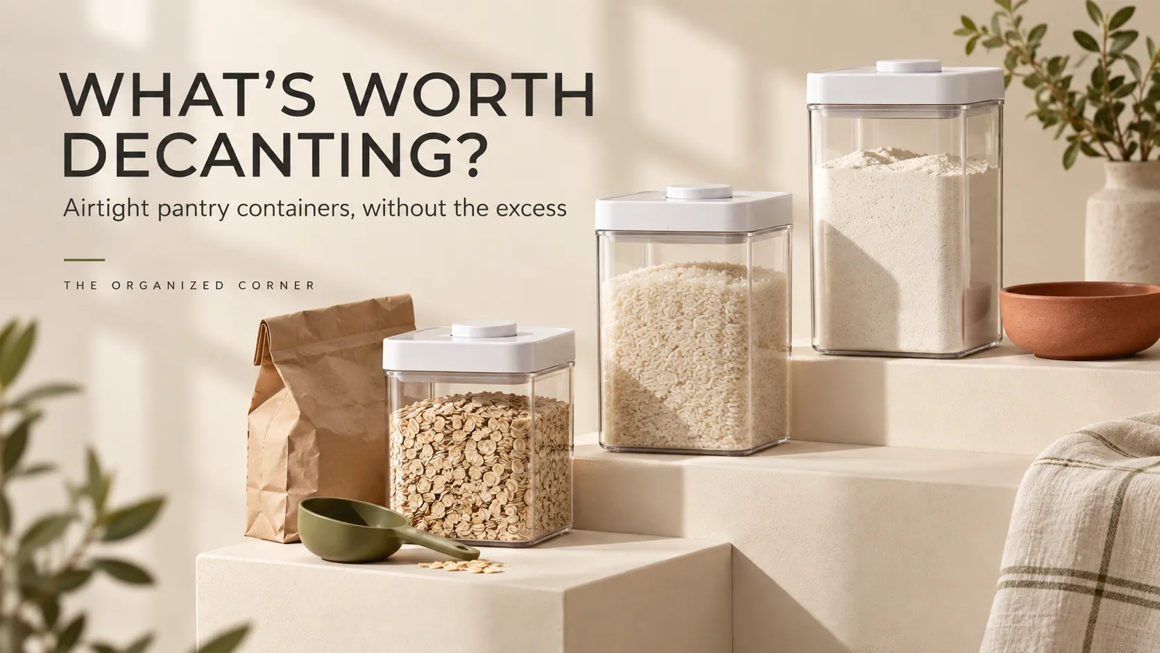 Airtight pantry containers for storing rice, flour and oats without excess storage